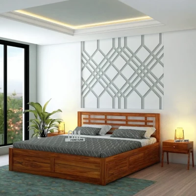 Solid Sheesham Wood Lyon King Size Bed with Box Storage