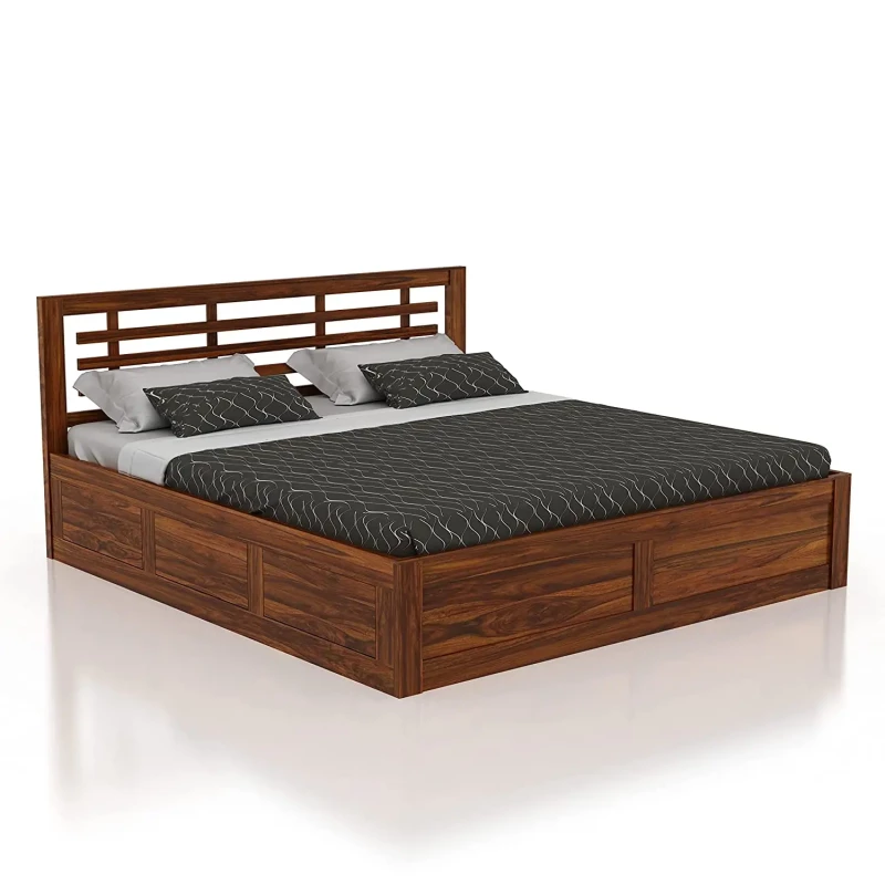 Solid Sheesham Wood Lyon King Size Bed with Box Storage
